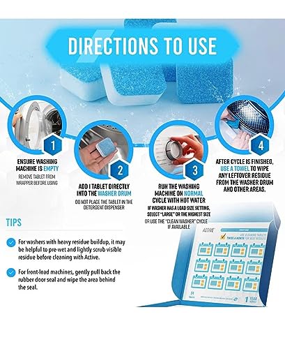 raxtup Washing Machine Cleaner Descaler Deep Cleaning Tablets For HE Front Loader & Top Load Washer, Septic Safe Eco-Friendly Deodorizer, Clean Inside Drum And Laundry Tub Seal