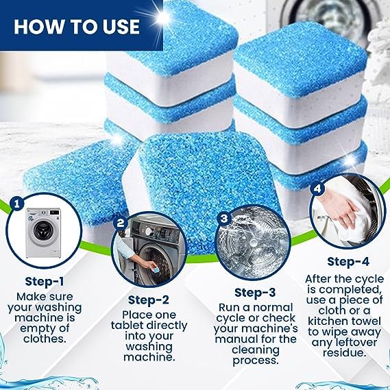 raxtup Washing Machine Cleaner Descaler Deep Cleaning Tablets For HE Front Loader & Top Load Washer, Septic Safe Eco-Friendly Deodorizer, Clean Inside Drum And Laundry Tub Seal